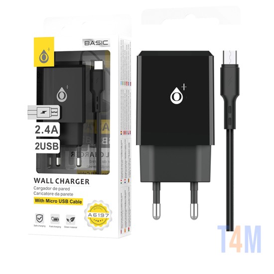 OnePlus EU Wall Charger A6197 with Micro USB cable 2 USB 5V/2.4A Black